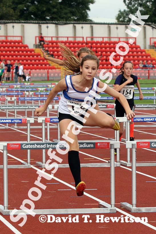 Girls under-13s 75 metres hurdles at the Gateshead Tartan Games Open.